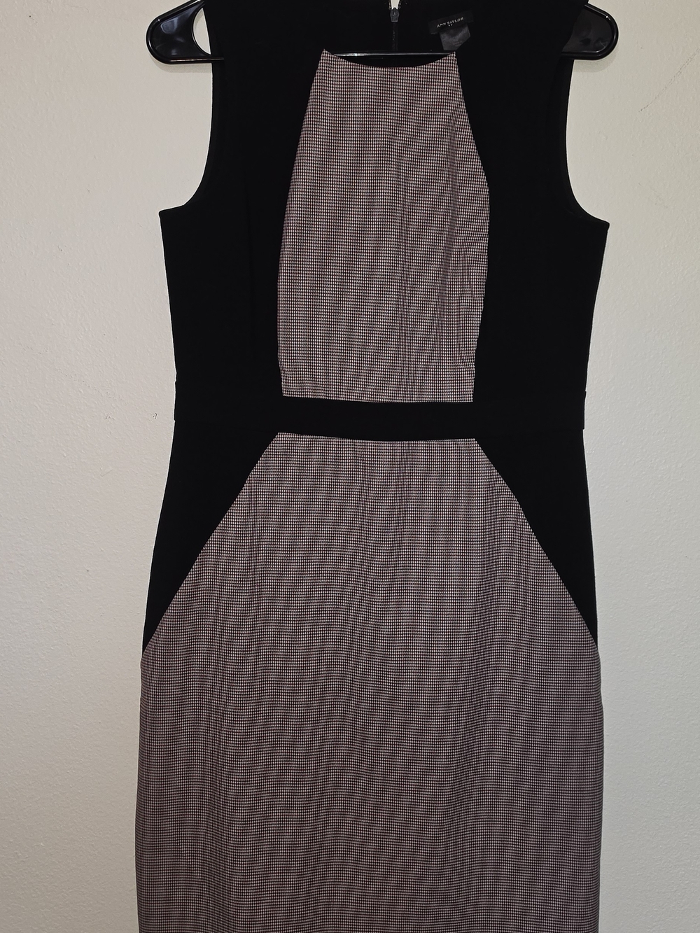 Ann Taylor Black Dress with Houndstooth Paneling